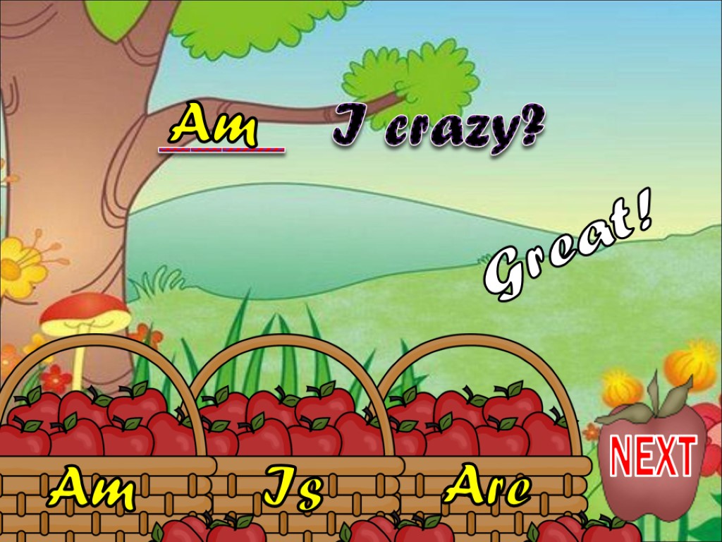 Am Is Are ____ I crazy? Am Great! NEXT